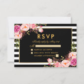 Floral rose Blush or noir Mariage RSVP (Devant)