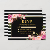 Floral rose Blush or noir Mariage RSVP (Devant / Derrière)