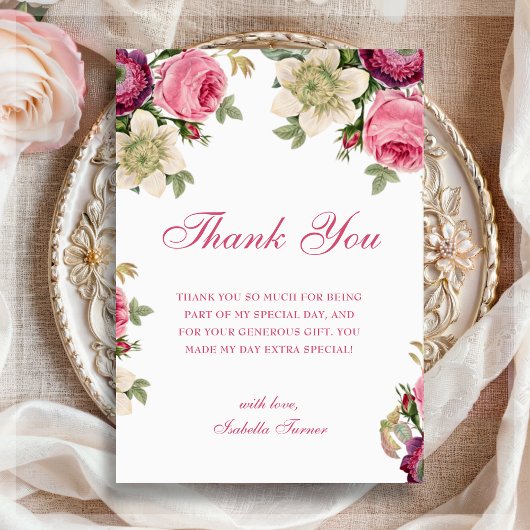 Floral rose | Carte de remerciements d'anniversair