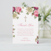 Floral rose | Carte de remerciements du baptême (Debout devant)