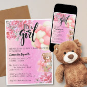 Floral rose C'est une invitation Baby shower fille