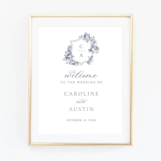 Floral Rose Crest Affiche de bienvenue Mariage