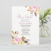 Floral rose doux c'est une fille Invitation Baby s (Debout devant)