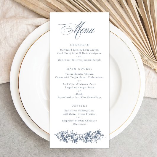 Floral Rose Dusty Blue Mariage Menu