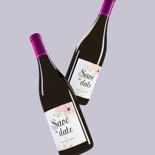 Floral rose Enregistrer la date Étiquette de vin