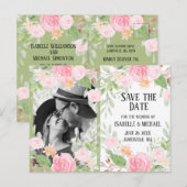 Floral rose et blanc Enregistrer la date Carte pos (Devant / Derrière)