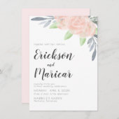 Floral rose et gris | FAIRE-PART DE MARIAGE (Devant / Derrière)