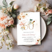 Floral rose et or 60e anniversaire Invitation