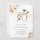 Floral rose et or 70e anniversaire Invitation (Devant)