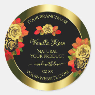 Floral Rose Étiquettes de produits Noir Chimmery O