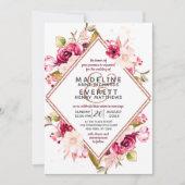 Floral & Rose Gold Diamond Invitations de mariage (Devant)