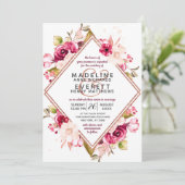 Floral & Rose Gold Diamond Invitations de mariage (Debout devant)