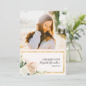 Floral rose & Gold Photo Grad Faire-part (Debout devant)