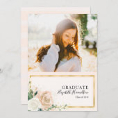 Floral rose & Gold Photo Grad Faire-part (Devant / Derrière)