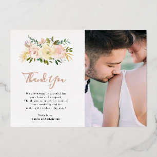 Floral Rose Gold Photo Mariage Carte de remercieme