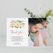 Floral Rose Gold Photo Mariage Carte de remercieme (Debout devant)