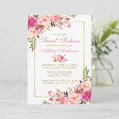Floral Rose Gold Sweet 16 Invitation d'anniversair (Debout devant)