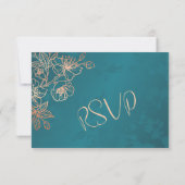 Floral Rose Gold Teal Wedding RSVP (Dos)