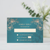 Floral Rose Gold Teal Wedding RSVP (Debout devant)