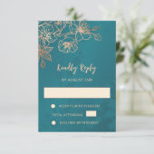 Floral Rose Gold Teal Wedding RSVP (Debout devant)
