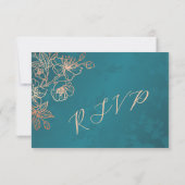 Floral Rose Gold Teal Wedding RSVP (Dos)