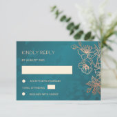Floral Rose Gold Teal Wedding RSVP (Debout devant)