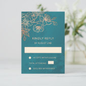 Floral Rose Gold Teal Wedding RSVP (Debout devant)