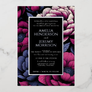 Floral rose gras avec détails Foil Invitation