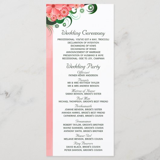 Floral rose Hibiscus Programme de mariage Carte Mo (Dos)