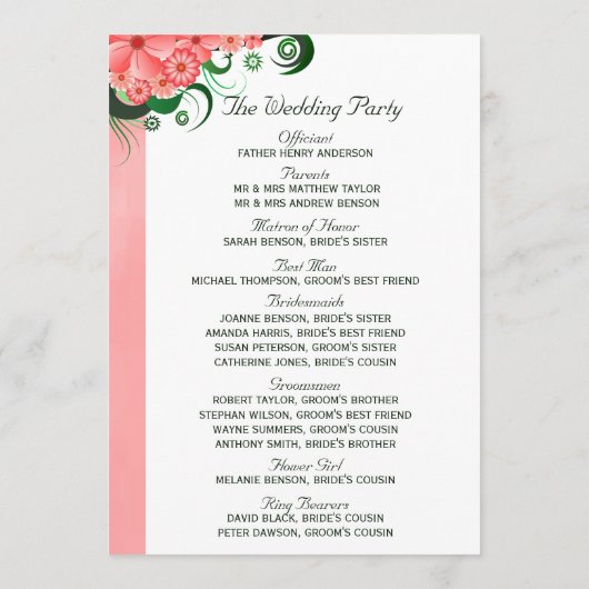 Floral rose Hibiscus Programme de mariage Modèles (Dos)