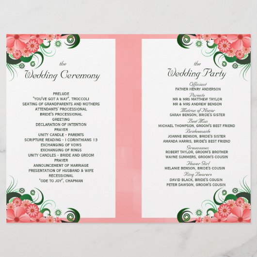 Floral rose Hibiscus Programme de mariage Modèles (Dos)