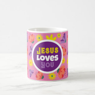Floral rose Jésus t'aime Mug café