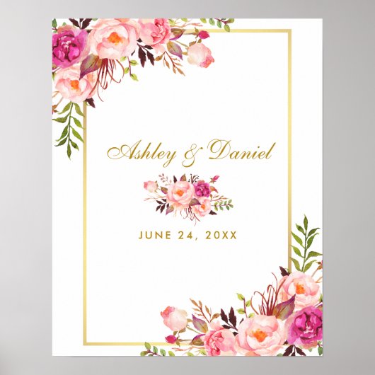 Floral rose Mariage Livre d'invité Autre Poster (Devant)
