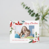 Floral rose moderne Joyeux Carte photo de Noël (Debout devant)