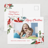 Floral rose moderne Joyeux Carte photo de Noël (Devant / Derrière)