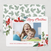 Floral rose moderne Joyeux Carte photo de Noël (Devant / Derrière)