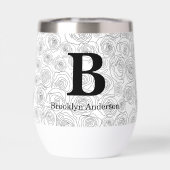 Floral Rose Monogram Wedding Black And White  (Arrière)