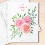 Floral rose monogramme<br><div class="desc">Ce joli planificateur floral est décoré d'un bouquet d'aquarelle de roses et de feuillage dans les tons rose,  corail et vert. Facile à personnaliser. Aquarelle originale © Michele Davies.</div>