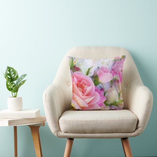 Floral rose - Oreiller à lancer monogramme (Chaise)