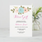 Floral rose Pêche Baby shower Sa fille Invitation (Debout devant)