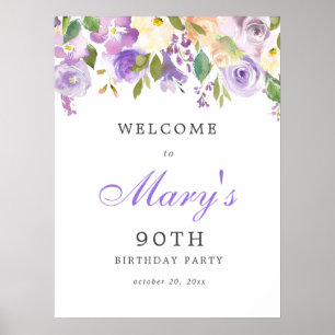 Floral Rose pourpre 90e Affiche de bienvenue d'ann