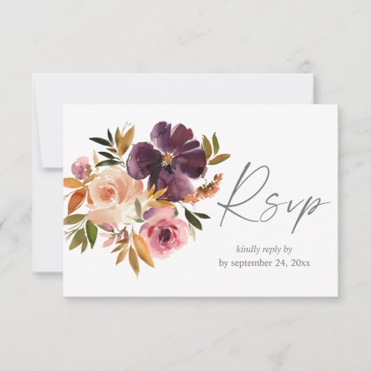 Floral rose pourpre et blanc avec carte RSVP de re (Devant)