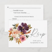 Floral rose pourpre et blanc avec carte RSVP de re (Devant / Derrière)