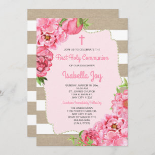 Floral rose + premier invitation de communion de