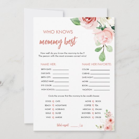 Floral Rose Qui Connaît Maman La Meilleure Carte D (Devant)