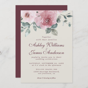 Floral Rose rose roux Faire-part de mariage Bourgo