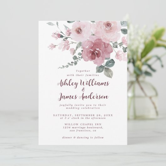 Floral Rose rose roux Faire-part de mariage Bourgo (Debout devant)