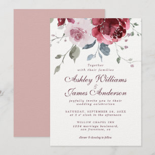 Floral Rose rose roux Faire-part de mariage Bourgo