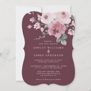 Floral Rose rose roux Faire-part de mariage Bourgo