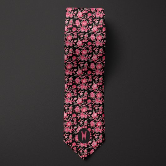 Floral rose rose sur Cravate noir